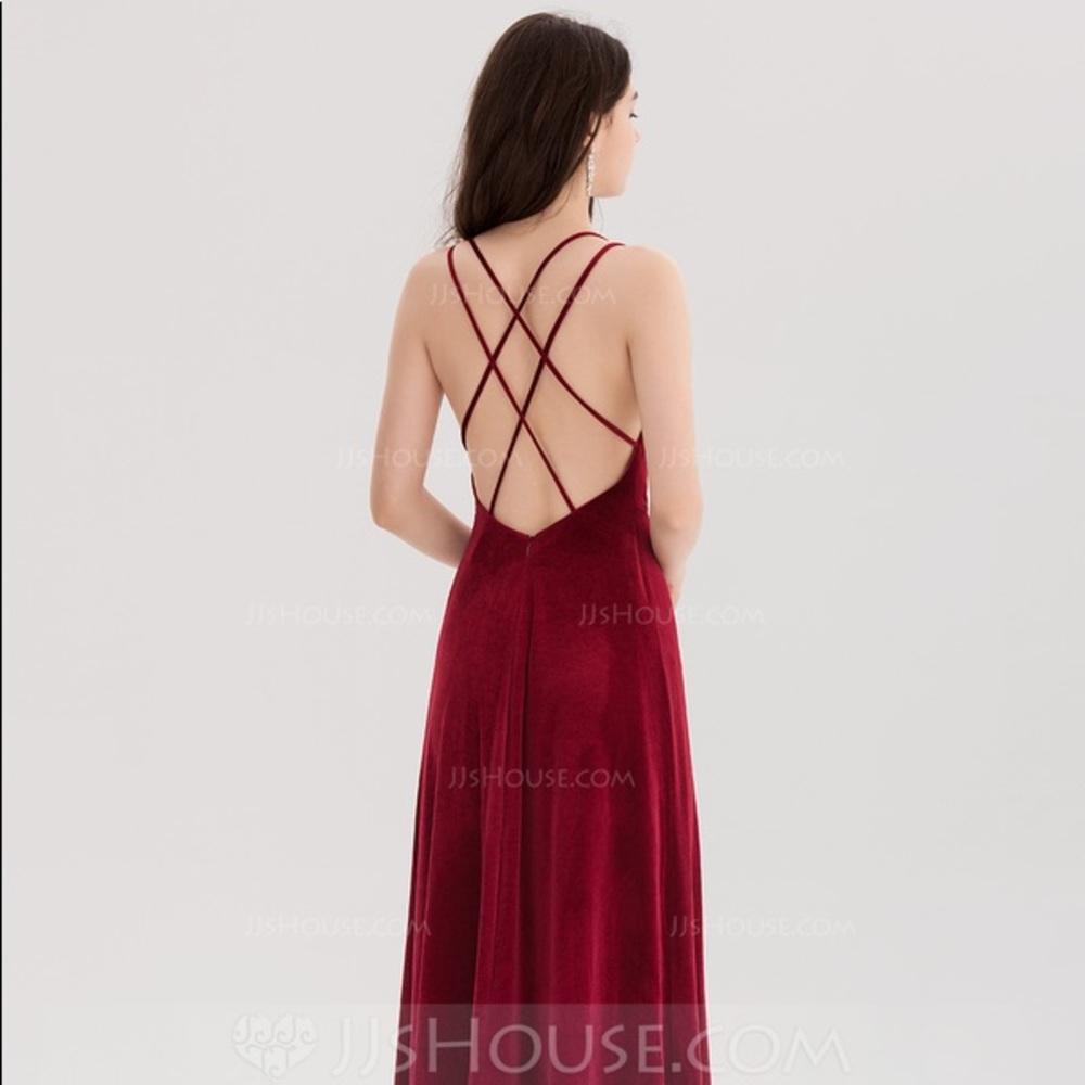 V-neck Floor-Length Velvet Evening Dress